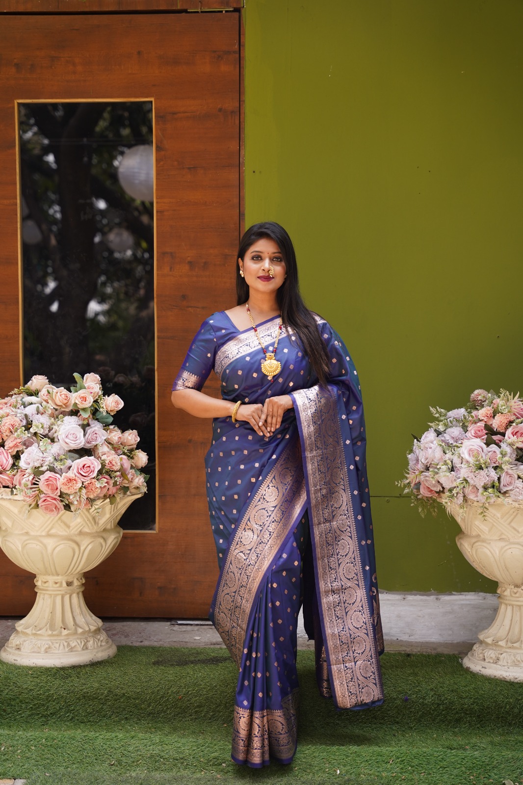 Soft And Pure Banarasi Silk Saree With Self Weaving Design & Rich Zari Weaving Pallu